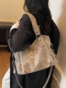 New Arrival Large Capacity Minimalist Casual Tote Bag - Khaki - View 10