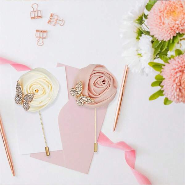 Men Suit Elegant Flower Brooch For Wedding Party Rose Lapel Pin