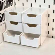 1 pieza Caja de almacenamiento de escritorio mini con 3 compartimentos, organizador de joyería, lápiz labial y cosméticos, caja de almacenamiento de cajones de 3 capas simple, caja de almacenamiento de sobremesa