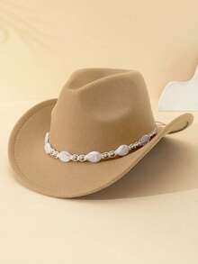 A Fashionable And Colorful Upturned Hat Decorated With White Turquoise Beads, A Western Cowboy-Style Felt Hat, Suitable For Men, Women And Teenagers For Outdoor Vacations, Grasslands, Christmas And Halloween Parties, And Festival Outfits (Plastic Hard Hat Tray + Wrapped With Cling Film) - White Turquoise Beaded Hat - View 7