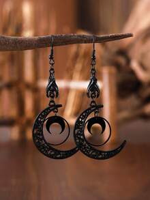1 Đôi bông tai mặt dây chuyền hình trăng lưỡi liềm rỗng màu đen kiểu Gothic, bông tai Halloween, bông tai trăng lưỡi liềm thanh lịch, trang sức Gothic, unisex - màu đen - Xem 2