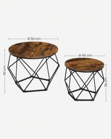 Coffee Tables, Set Of 2 Side Tables, Robust Steel Frame, For Living Room, Bedroom, Rustic Brown And Black - Rust Brown - View 5