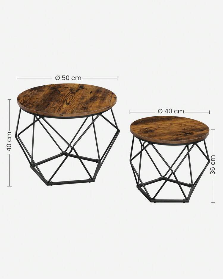 Coffee Tables, Set Of 2 Side Tables, Robust Steel Frame, For Living Room, Bedroom, Rustic Brown And Black - Rust Brown - View 5