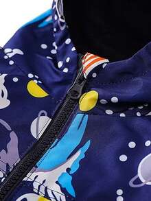 Toddler Boys Raincoat Waterproof Hooded Jacket Rocket Space Printed Coat+Pants Outfits Tracksuits