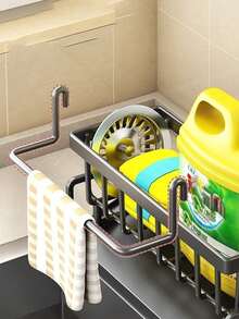 1 pieza Soporte de esponja de plástico para fregadero de cocina, escurridor de platos, estante extraíble para paños, estante de almacenamiento de plástico multifuncional para esponja, jabón y cepillo, dispensador de jabón y soporte para cepillo de baño, accesorios de cocina - Multicolor - Ver 5
