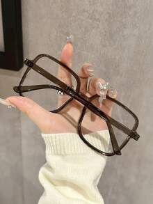 1 件女士多色塑料超大方形全框平面镜片经典色调基本款休闲四季现代简约风格透明眼镜组合适合办公室装扮、阅读、街头摄影、日常生活、商务休闲女士时尚配饰 - 無色 - 查看 5