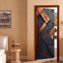1set/2pcs Geometric Door Stickers | PVC Self-Adhesive, Removable Wall Decals | Modern Black And Copper Design | Contemporary Home Decor For Bedroom, Living Room, Bathroom | Easy To Install, Cute Room Decoration Wall Stickers Wall Sticker