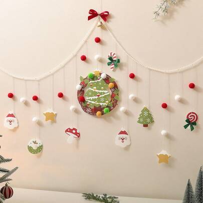 1 套/1 件圣诞珍珠花环、圣诞老人、圣诞树、绒球挂饰、派对背景、可爱横幅
