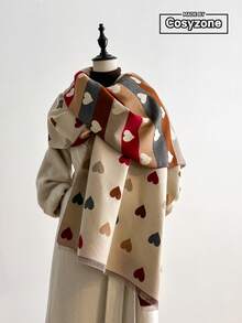 1 Khăn choàng dệt kim Jacquard họa tiết trái tim thanh lịch, ấm áp và đa năng dành cho nữ, thích hợp cho phòng có máy lạnh, mùa thu/đông - Nhiều màu - Xem 10