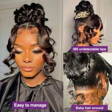 NARNI 36 Inch 360 Body Wave Lace Front Wigs Human Hair Pre Plucked Glueless Wear And Go 5x5 Lace Closure Wig 250% Density 13x4 HD Body Wave Lace Front Wigs Human Hair For Women Brazilian Invisi Strap 360 HD Full Lace Frontal Wig With Baby Hair Black Color - Natural Black - 查看 4