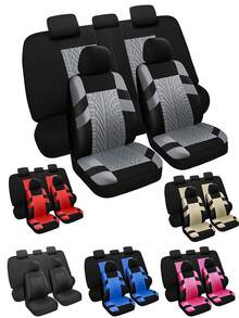 Universal Car Seat Covers Full Set - Airbag Compatible Auto Seat Protectors For SUV, Sedan, Van - 9-Piece Set (2 Front Covers + Backrest Cover + Rear Bench Cover + 5 Headrest Covers) & 4-Piece Set (2 Front Covers + 2 Headrest Covers) - 款式A - 查看 9