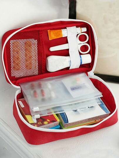 旅行急救包，旅行用药品储物袋，急救箱包，空医疗储物袋，旅行用应急创伤包，家用，生存用品，学生用，汽车用应急用品药包药品收纳袋急救包医疗包，适用于旅行居家露营户外徒步狩猎度假，返校急救包（单双拉链随机）