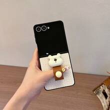 全新时尚皮革可爱熊指环带可折叠手机壳，兼容三星 Galaxy Z Flip3 5G/Galaxy Z Flip 4 5G/Galaxy Z Flip 5 5G/Galaxy Z Flip 6 5G，适合女士防水防震防摔防刮