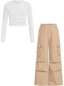 Halloween Kids Costumes Girls Clothes Piece Outfit Ribbed-Shirt Top + Cargo Pants, Girls Fall Clothing Set, Sizes-12 Years