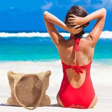 Straw Beach Bags For Women - Women Beach Woven Tote Bag, Summer Mesh Hollow Shoulder Bag For Holiday - Kaki - G - Xem 6