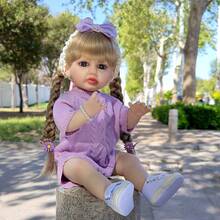 55厘米长发重生娃娃，柔软乙烯基材质，可水洗，逼真，适合角色扮演、陪伴玩具和节日礼物 - 彩色 - 查看 5