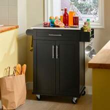 SoBuy Serving Trolley With Door And Drawer Metal Wood Black - Black - View 3