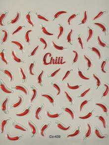 1pc 5D Nail Art Sticker, Fiery Chili Pepper Pattern, DIY Nail Polish Nail Sticker