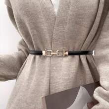 1pc PU Leather Skinny Adjustable Waist Belt With Metal Buckle, Suitable For Dresses, Autumn & Halloween