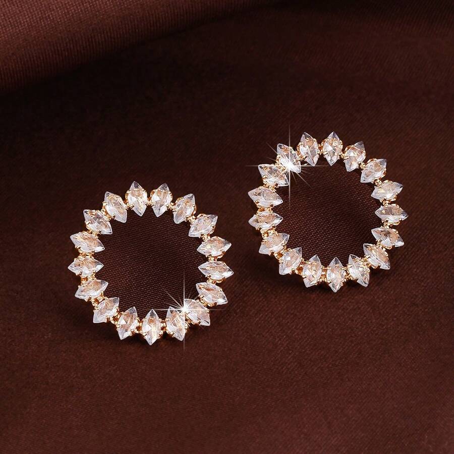 1对优雅乡村风格向日葵设计立方氧化锆镶嵌时尚耳环，女士款 - 彩色 - 查看 1