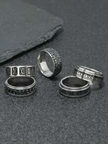 5 件不锈钢戒指男士珠宝复古风格可旋转链条焦虑戒指适合日常佩戴男友礼物