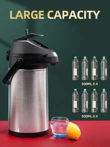 1 件压力不锈钢真空瓶，大容量壶，家用和车用热水瓶，3 升容量