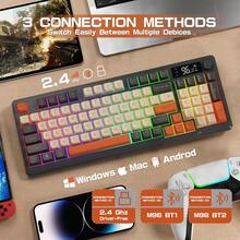 ATTACK SHARK LexonElec M96 Wireless Keyboard, Low Profile Quiet Typing Membrane Gaming Keyboard With Smart Display & Knob, RGB Backlit, USB C Rechargeable, 94 Keys PBT Keycap For Windows PC, Linux-Shimmer/ Blueberry/ Coffee - Multicolor - View 5