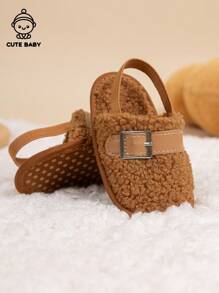 Cute Infant Fleece Slip-On Indoor Soft Bottom Slippers - Brown - View 8