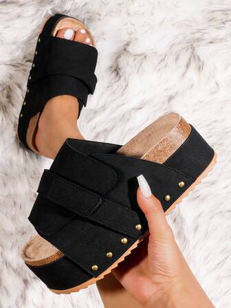 Women's Summer Casual Sandals, High Heel Wedge Beach Slippers, Bohemian Fashion Holiday Buckle Slides, Outdoor Wedding Party Indoor Outdoor Flip Flops