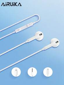 AIRUIKA Cuffie cablate con connettori di tipo C e Lightning, plug and play, controllo in linea, 3,5 mm per chiamate, canto, gaming - Bianco - Visualizzare 2