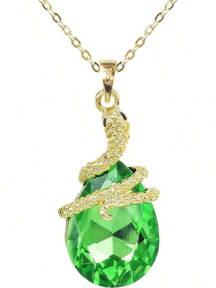 18k Gold Plated Water Drop Crystal Multicolor Snake Pendant Necklace 16"+2"2025 - 淺綠色 - 查看 1