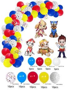 Paw Patrol 71/75pcs Paw Patrol Themed Party Balloons, Yellow, Blue, Red And White Claw Colored Sequin Latex Balloons, Little Handsome Ryder And Dog Archie, Zhu Zhu And Tian Tian Ali Colorful Arch Wreath DIY Set, Macaron Latex Balloons, Birthday, Wedding, Engagement, Festival Event Anniversary Themed Party Decoration Balloons