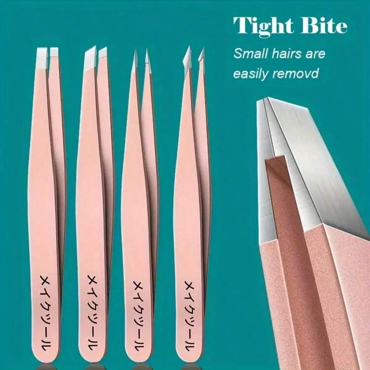 4-Piece Stainless Steel Tweezers Set - Professional Precision Slanted Tip Tweezers For Eyebrow, Facial Hair, And Blackhead Removal - Neutral Blackhead Extractor For Residue-Free, Precise Cleansing - 銀色 - 查看 2