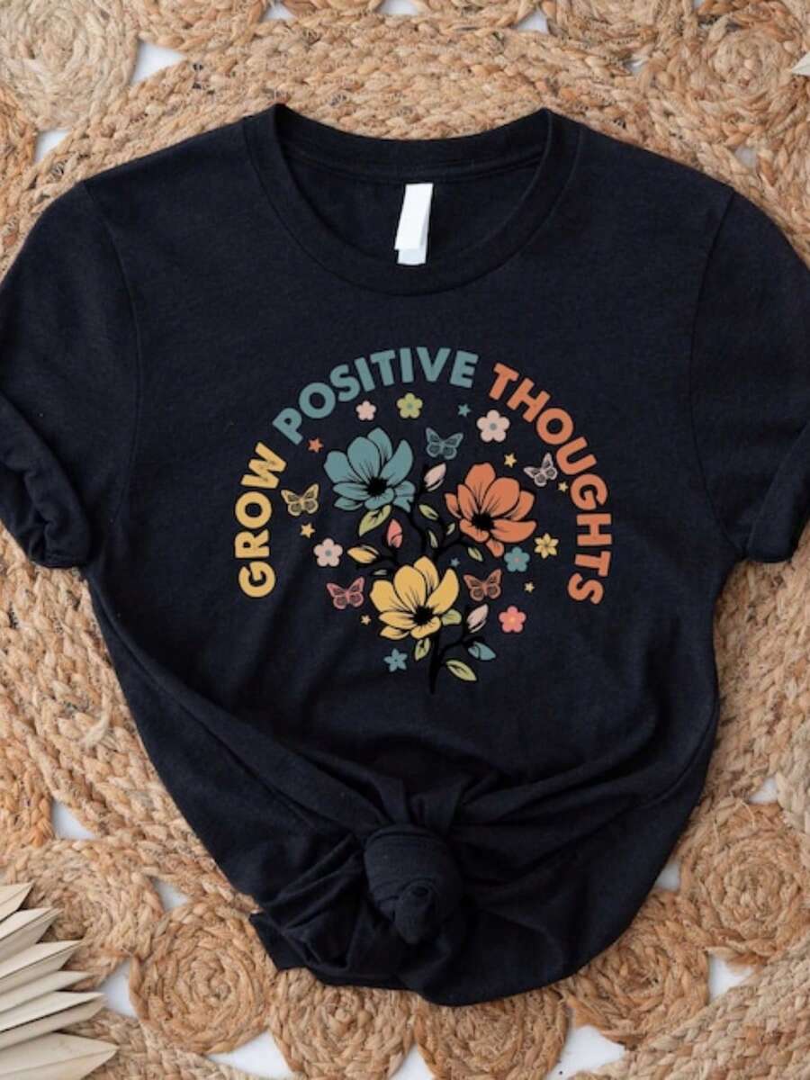 Grow Positive Thoughts Shirt, Inspirational Shirt, Motivational Shirt, Kindness Tee, Be Kind Shirt, - Black - View 1