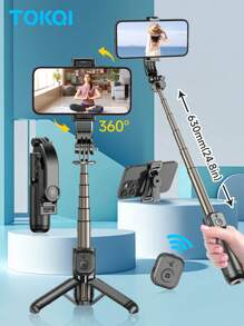 TOKQI 三合一迷你自拍杆三脚架带补光灯和无线遥控器 - 口袋大小，可扩展手机支架用于 Vlog/直播，通用兼容 Android 智能手机，兼容 Android 手机，适用于暑假、旅行、补光灯、户外活动、直播 Vlogging 设备 - 黑色 - 查看 13
