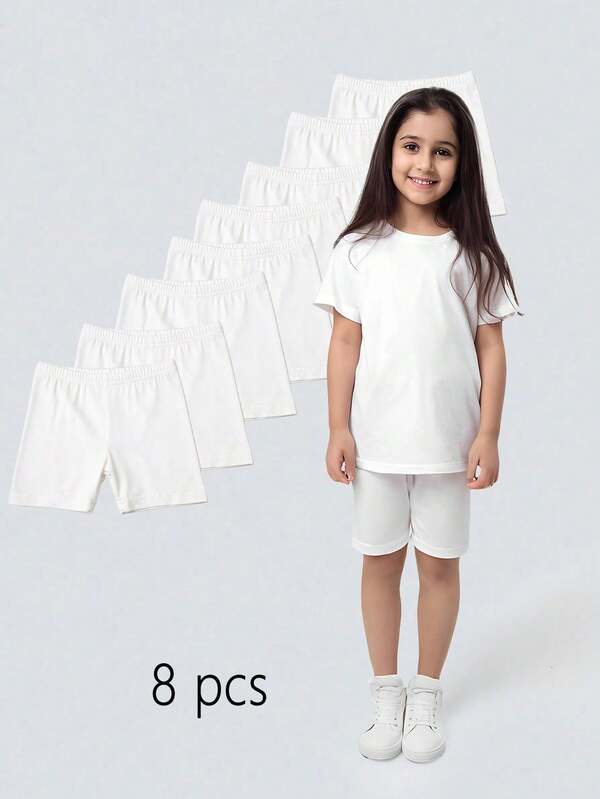 8 piezas Pantalones cortos de delgados de unicolor para niños, adecuados para uso diario