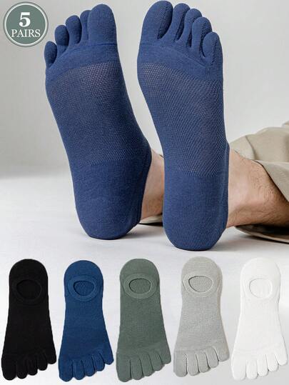 5 Pairs Men's Breathable Mesh Business Sports Invisible Non-Slip Five Toe Socks