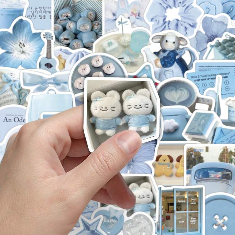 50 قطعة ملصقات زخرفية بلون أزرق فاتح على الطراز الكوري، ملصقات عالية الجودة للهاتف، الدفتر، والجدران DIY - متعدد الألوان - مشاهدة 2