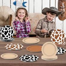 48Pcs Western Cowboy Party Paper Plates 7" Cow Print Party Supplies Brown Cowgirl Disposable Dessert Dinner Plates For Western Theme Farm Animal Birthday  Shower Farmhouse Party Decoration,12066829 - Brown - View 8