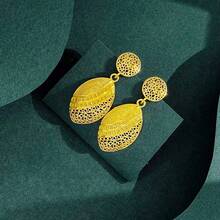 18 Karat Gold Dubai Schmucksets für Frauen, Kupferohrringe, Anhänger Halskette, romantische Sets für den täglichen Gebrauch, Partymode, goldener Modeschmuck als Geschenk - Gold - Übersicht 4