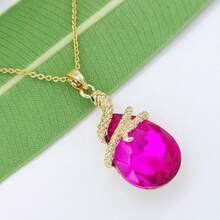 18k Gold Plated Water Drop Crystal Multicolor  Snake Pendant Necklace 16"+2"2025 - Hot Pink - View 7