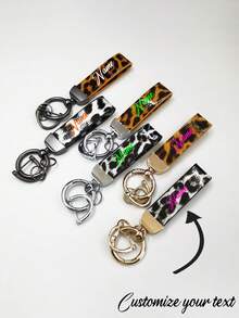 1 Piece Of Customizable Name Unisex Black, White, Red, Pink, Orange Zinc Alloy Simple Style Leather Keychain, Suitable For All Kinds Of Keys And Car Keys, Halloween Leopard Print Gift Souvenirs