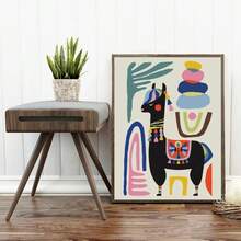 1 tấm áp phích in hình lạc đà không bướu cừu alpaca trang trí nhà truyền cảm hứng nghệ thuật treo tường tranh vải nghệ thuật treo tường giữa thế kỷ trang trí phòng trẻ em hiện đại không có khung - màu nâu - Xem 1