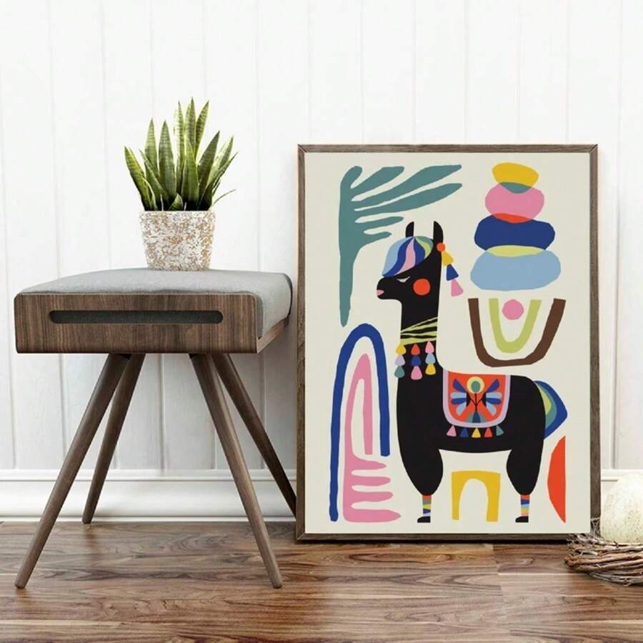 1 tấm áp phích in hình lạc đà không bướu cừu alpaca trang trí nhà truyền cảm hứng nghệ thuật treo tường tranh vải nghệ thuật treo tường giữa thế kỷ trang trí phòng trẻ em hiện đại không có khung - màu nâu - Xem 1