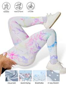 Plus Size Women Seamless High-Waisted Yoga Pants, Oversized Yoga Pants Are Very Fat, Can Be Worn With A High Waist And Nude. They Are 9/10 Plus Size Leggings, Yoga Pants And Leggings Yoga Pants Plus Size Plus Size Gym Clothes Tie-Dye - 白印花 - 查看 1