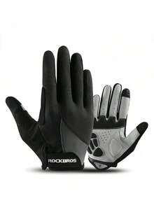 ROCKBROS 一双长指手套，配有凝胶垫，防滑透气，舒适男女通用设计，山地和公路骑行手套，指尖兼容触摸屏，四种颜色可选，是春秋骑行的必备品