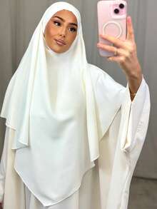 1 Khăn trùm đầu dài Khimar dành cho nữ, màu trơn, kiểu dáng cơ bản cổ điển, làm từ vải Modal mềm mại, thoáng khí, thích hợp cho cầu nguyện hàng ngày, tụ họp và thờ cúng - Khimar - Xem 1