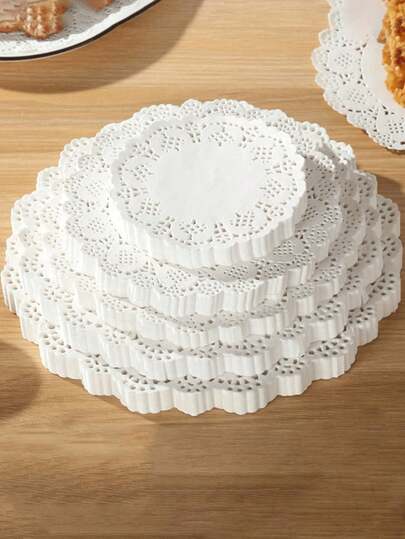 50/100 件白色圆形蕾丝烘焙垫、一次性波浪边纸衬垫、蛋糕垫和空气炸锅衬垫，适用于婚礼、派对和节日工艺品