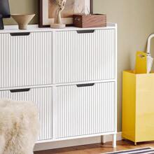 SoBuy Shoe Rack With 4 Flaps, Slim Shoe Cabinet, Shoe Rack With 4 Shelves, Shoe Chest Of Drawers, Shoe Storage, White, W X H X D Approx. 100 X 91 X 19 Cm FSR177-L-W - White - View 8