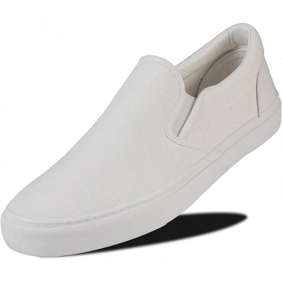 Men's Classic Low Top Slip On Canvas Skate Loafers Sneakers With Soft Insole, Comfortable Casual Walking Shoes - 白色 - 查看 1